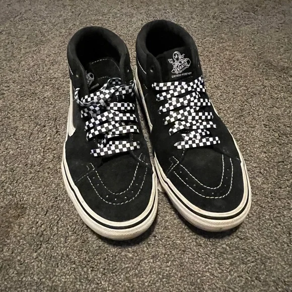 Black and White Vans Sk8 High-Top Sneakers - Picture 3 of 10